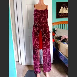 ROCKET CANDY High-Low Red Wine Dress, Floral Embroidery, Sparkled, Size S